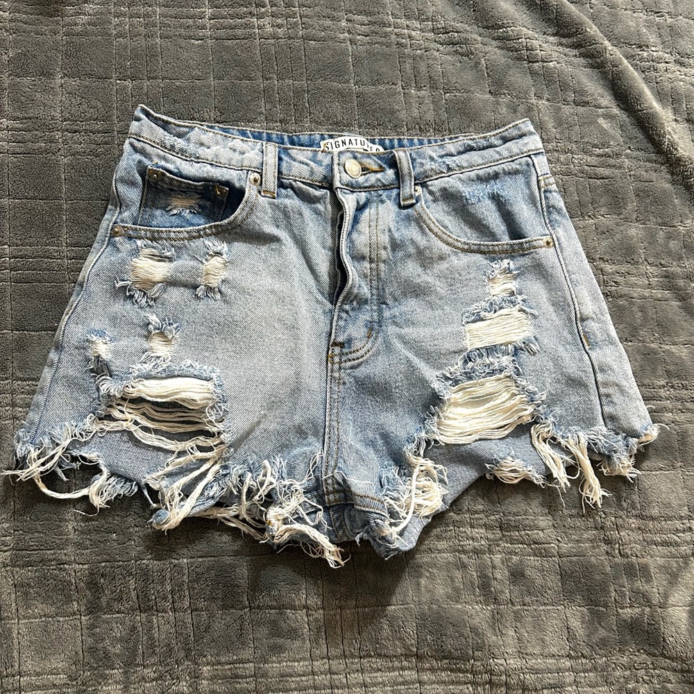 Signature 8 High Waist Distressed Denim Shorts
